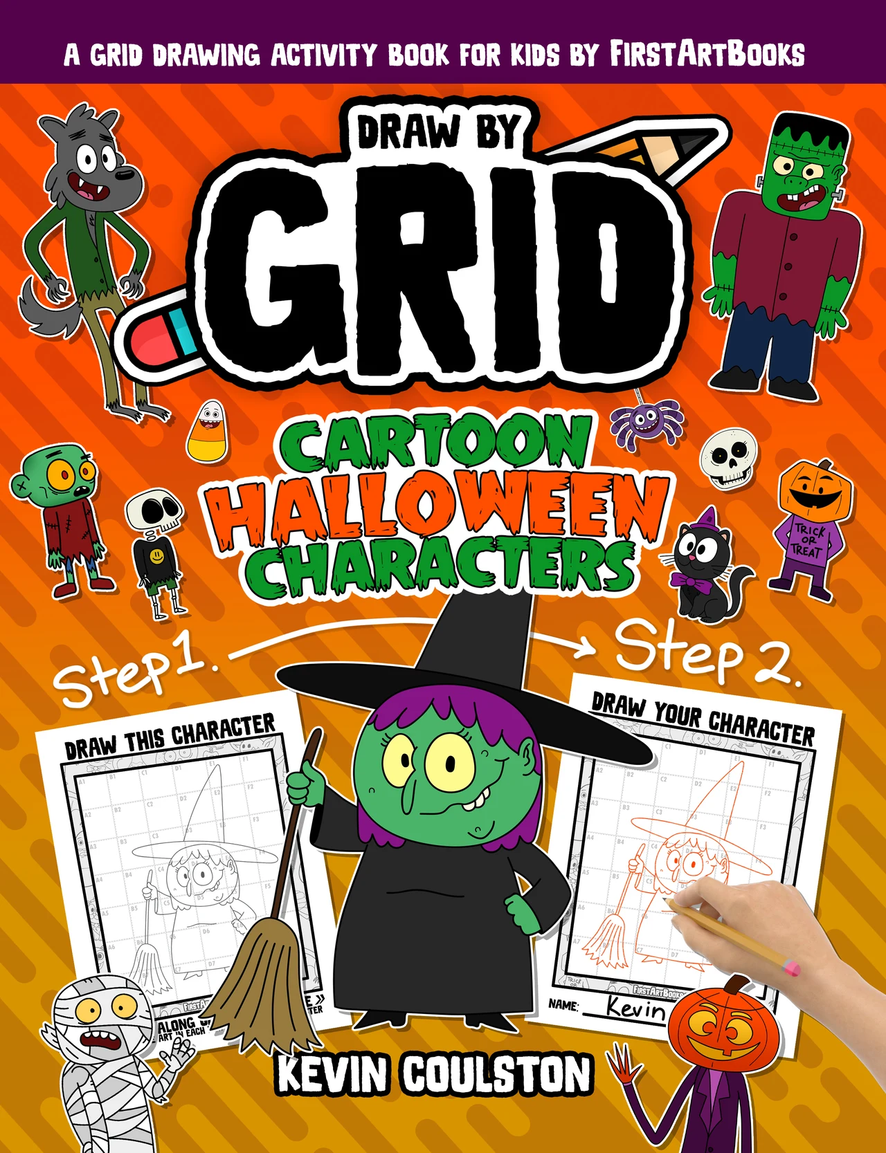 Draw by Grid: Cartoon Halloween Characters book cover