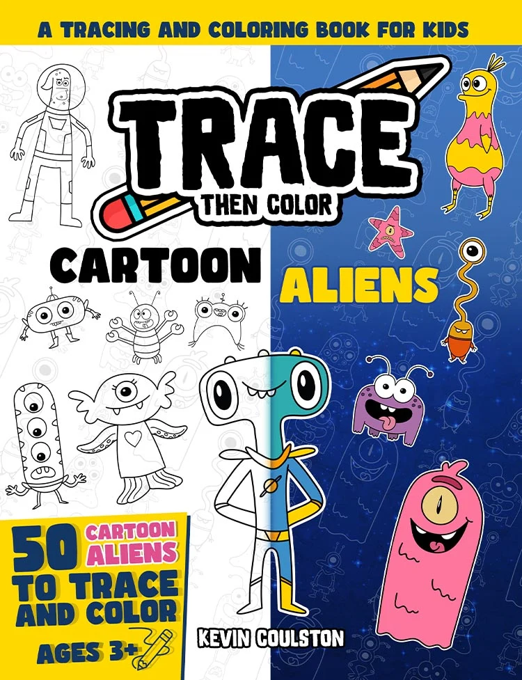 Trace Then Color: Cartoon Aliens book cover