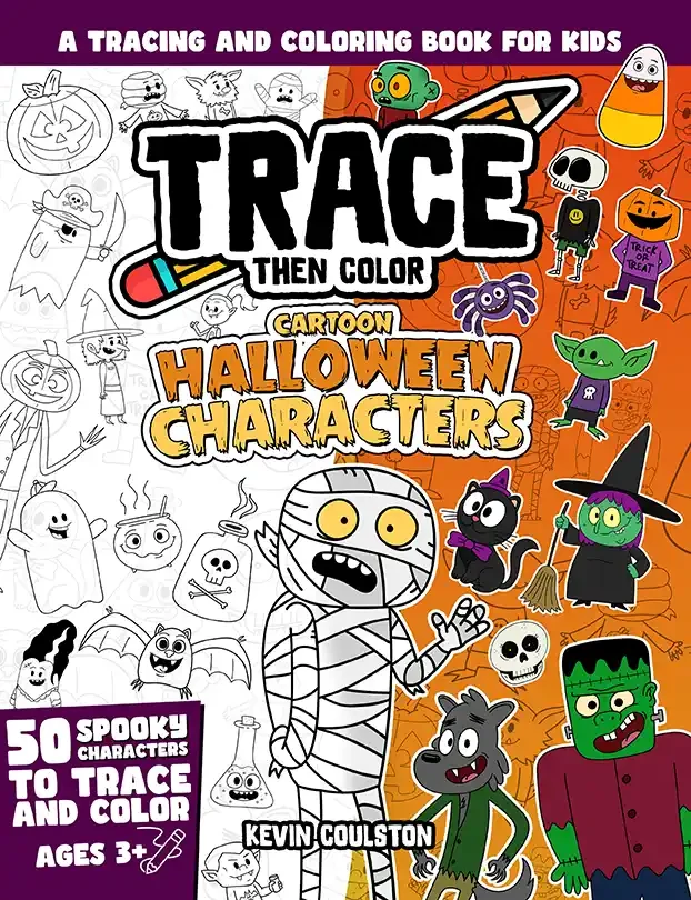 Trace Then Color: Cartoon Halloween Characters book cover